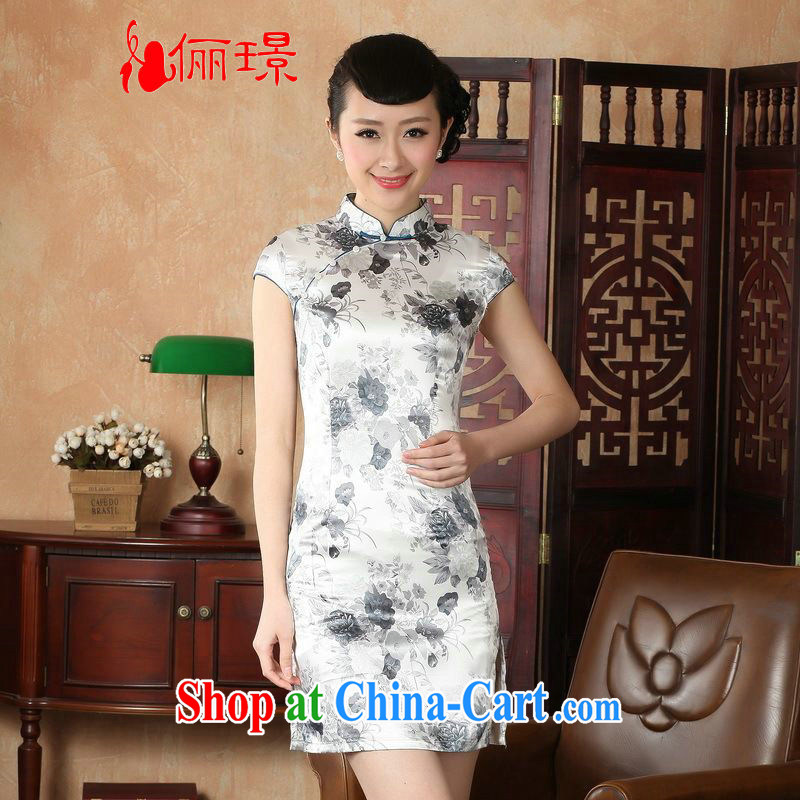 Miss Au contributed dresses summer improved retro dresses, for a tight silk hand-painted Chinese improved cheongsam dress short J 5139 gray 2 XL _recommendations 120 - 130 jack_
