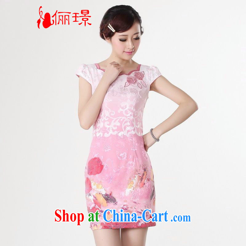 Jing An outfit summer improved retro dresses with pure cotton hand-painted Chinese improved cheongsam dress short 0210 pink 2 XL _120 - 130 _ jack