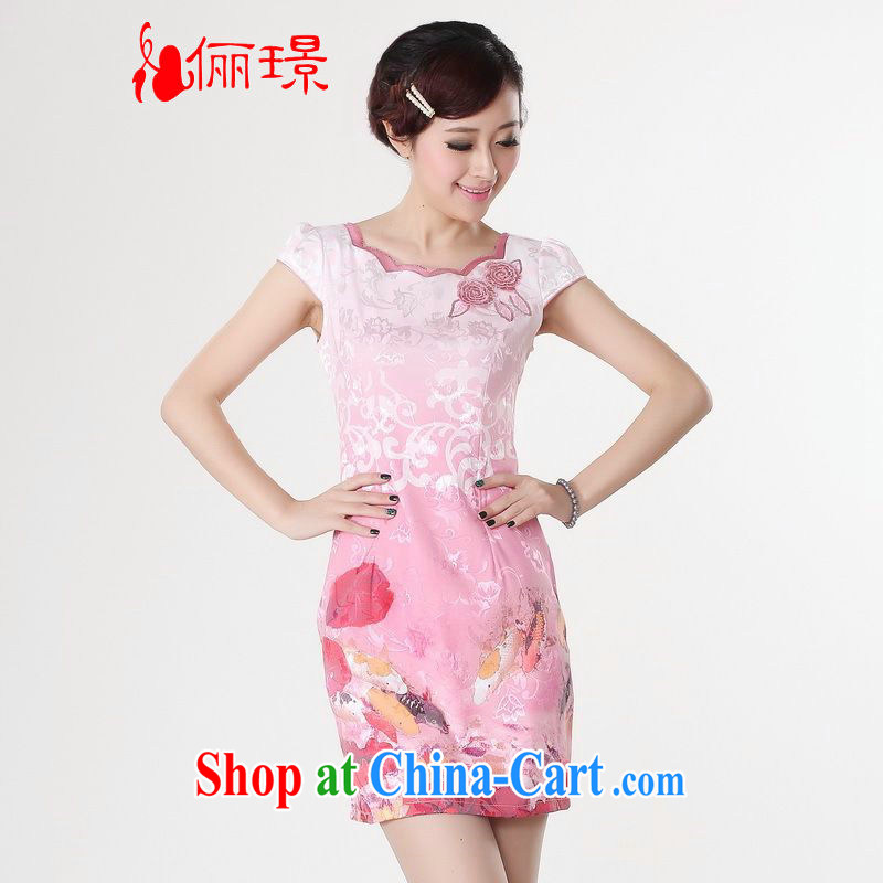 Jing An outfit summer improved retro dresses with pure cotton hand-painted Chinese improved cheongsam dress short 0210 pink 2 XL (120 - 130 ) jack, an Jing, shopping on the Internet