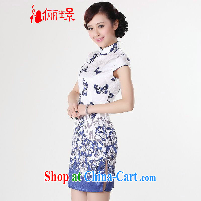 Jing An outfit summer improved retro dresses, for a tight cotton butterfly stamp Chinese improved cheongsam dress short 0220 white 2XL (recommendations 120 - 130 jack), an Jing, shopping on the Internet