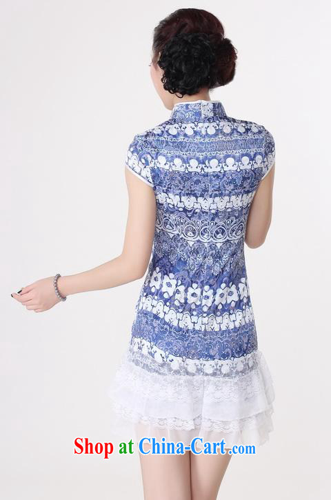 Jing An outfit summer improved retro dresses, for pure cotton stamp lace Chinese improved cheongsam dress short 0216 blue 2 XL (recommendations 120 - 130 jack) pictures, price, brand platters! Elections are good character, the national distribution, so why buy now enjoy more preferential! Health