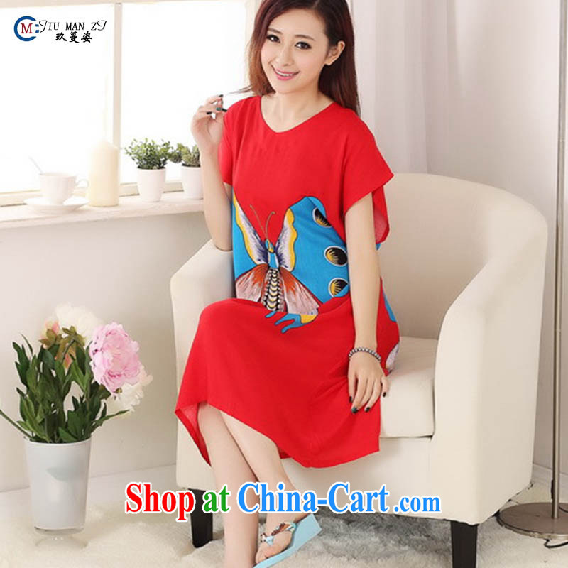 Capital city sprawl 2015 spring and summer new, robes and stylish cotton round-collar short-sleeve personalized butterfly relaxed and comfortable pajamas S 0119 red are code