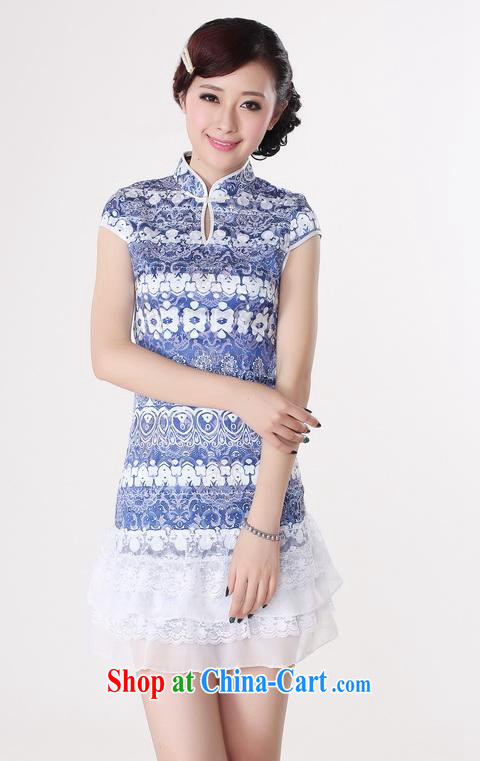 Shanghai, optimize purchase dresses summer improved retro dresses, for a tight cotton stamp Chinese improved cheongsam dress short blue 2 XL recommendations 120 - 130 Jack pictures, price, brand platters! Elections are good character, the national distribution, so why buy now enjoy more preferential! Health