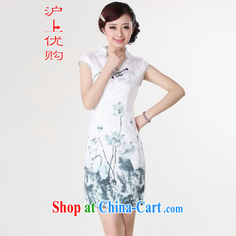 Shanghai, optimize purchase cheongsam dress summer improved retro dresses, for a tight cotton stamp Chinese improved cheongsam dress short white 2XL recommendations 120 - 130 jack