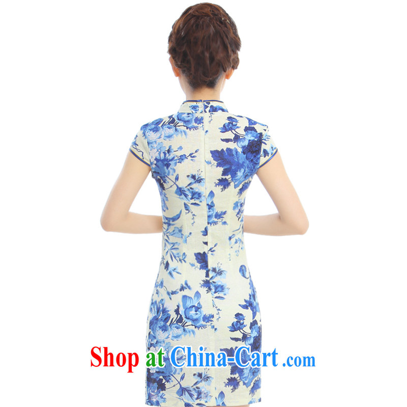 Slim li know prosperity blue summer 2015 new retro improved cheongsam dress China wind cotton the cheongsam dress Q 62,391 - 5 blue blue XXL, slim Li (Q . LIZHI), online shopping