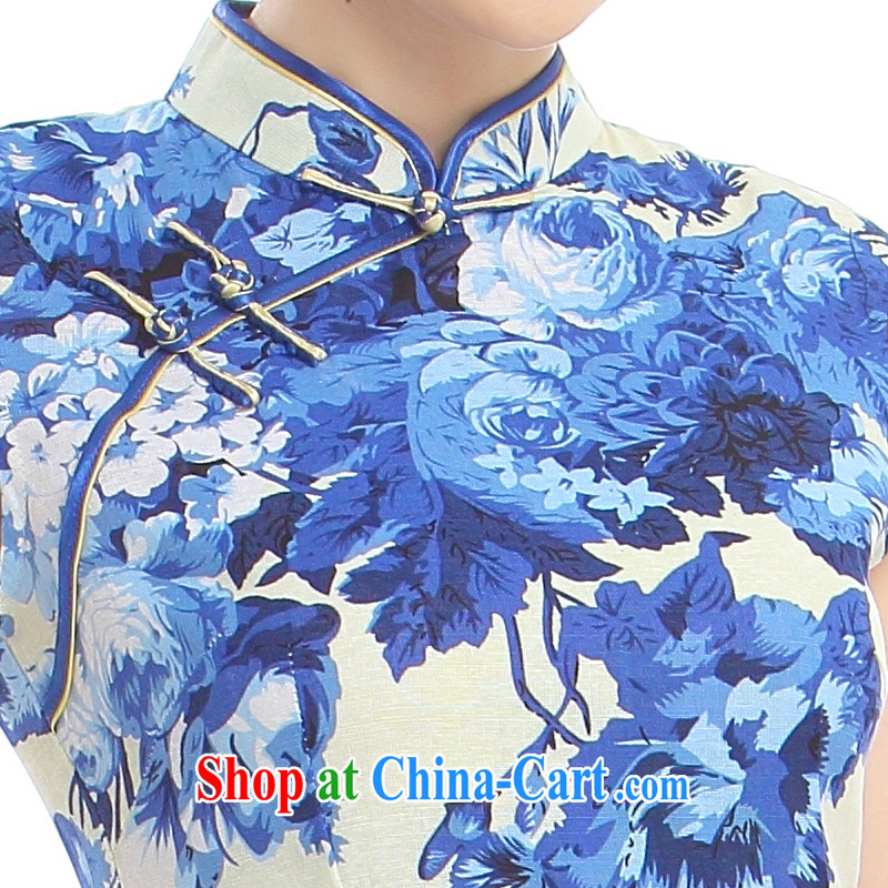 Slim li know prosperity blue summer 2015 new retro improved cheongsam dress China wind cotton the cheongsam dress Q 62,391 - 5 blue blue XXL, slim Li (Q . LIZHI), online shopping