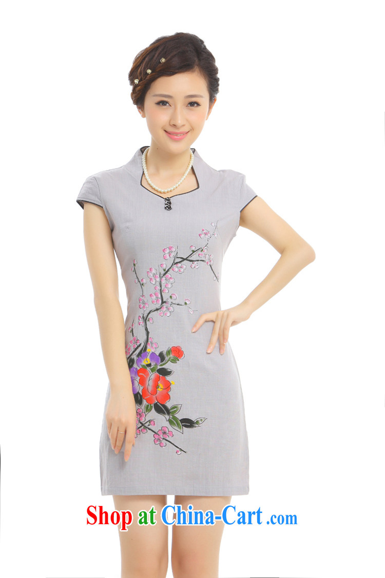 Slim li know misconvergence dyed summer 2015 New China wind retro elegant cotton Ma short cheongsam dress Q 62,396 - 2 glass gray XXL pictures, price, brand platters! Elections are good character, the national distribution, so why buy now enjoy more preferential! Health