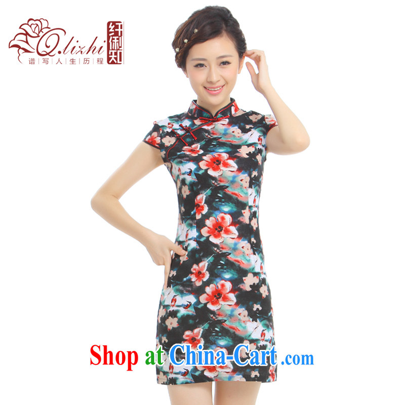 Slim li know Meng 2015 summer new cotton the comfortable daily short cheongsam dress retro improved Q 62,391 - 1 Meng flowers XXL, slim Li (Q . LIZHI), online shopping