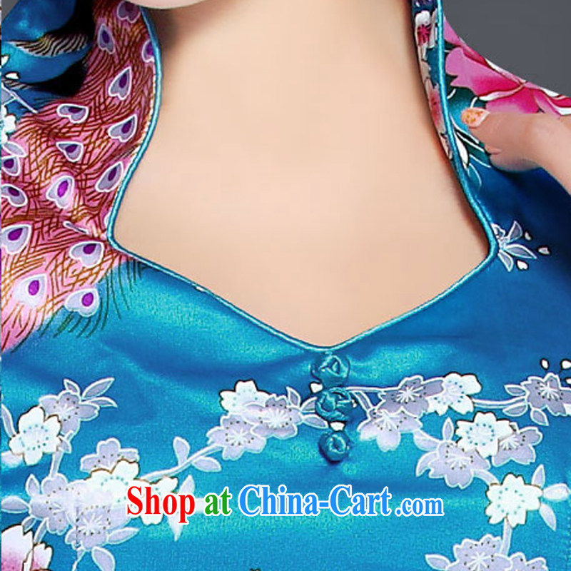 And, in accordance with lace skirt stylish cultivating short-sleeved qipao improved Chinese antique dresses LYE 1221 blue L, in accordance with (leyier), online shopping