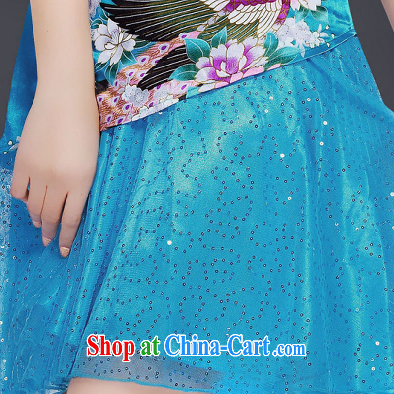 And, in accordance with lace skirt stylish cultivating short-sleeved qipao improved Chinese antique dresses LYE 1221 blue L, in accordance with (leyier), online shopping