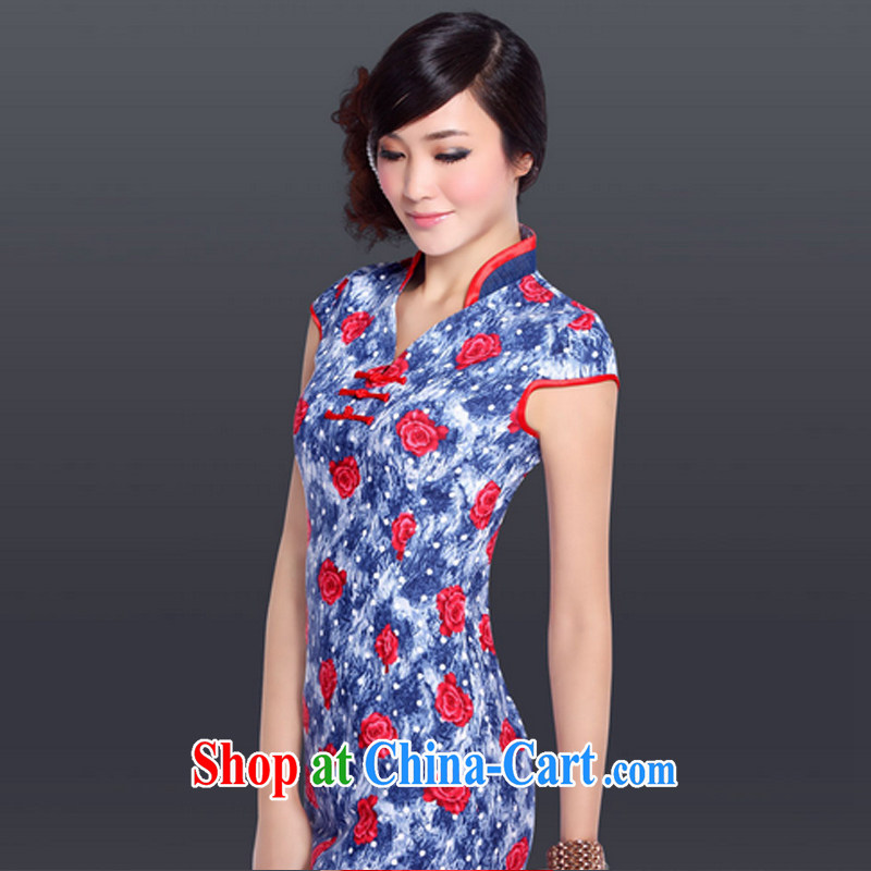And, in accordance with cheongsam dress stylish cultivating short-sleeved daily outfit girls summer retro stamp cheongsam LYE 5135 blue XXL, in accordance with (leyier), shopping on the Internet
