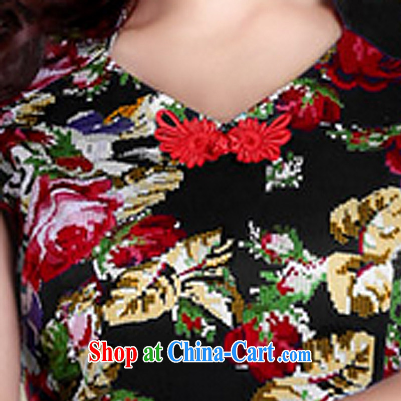 And, in accordance with summer short-sleeved short cheongsam girls retro stamp elegant and refined daily girl cheongsam dress LYE 1392 black XXL, in accordance with (leyier), shopping on the Internet