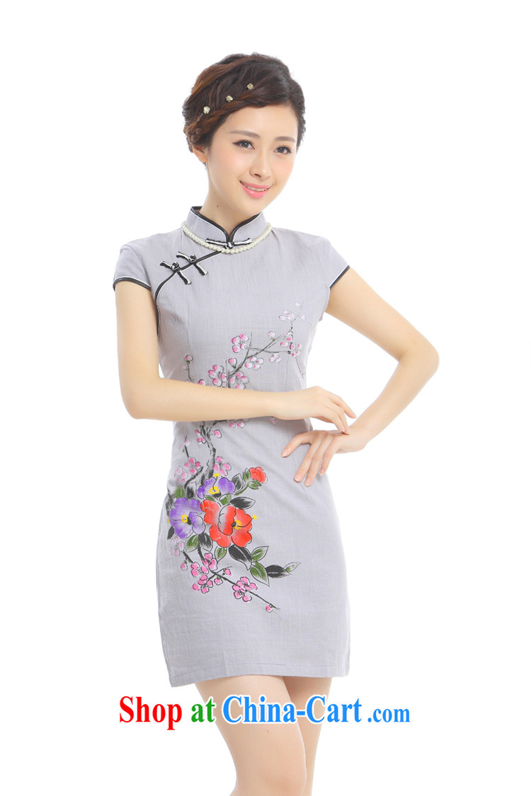 Slim li know dyeing summer 2014 summer New China wind retro elegant cotton Ma short cheongsam dress Q 62,396 - 1 glass gray XXL pictures, price, brand platters! Elections are good character, the national distribution, so why buy now enjoy more preferential! Health