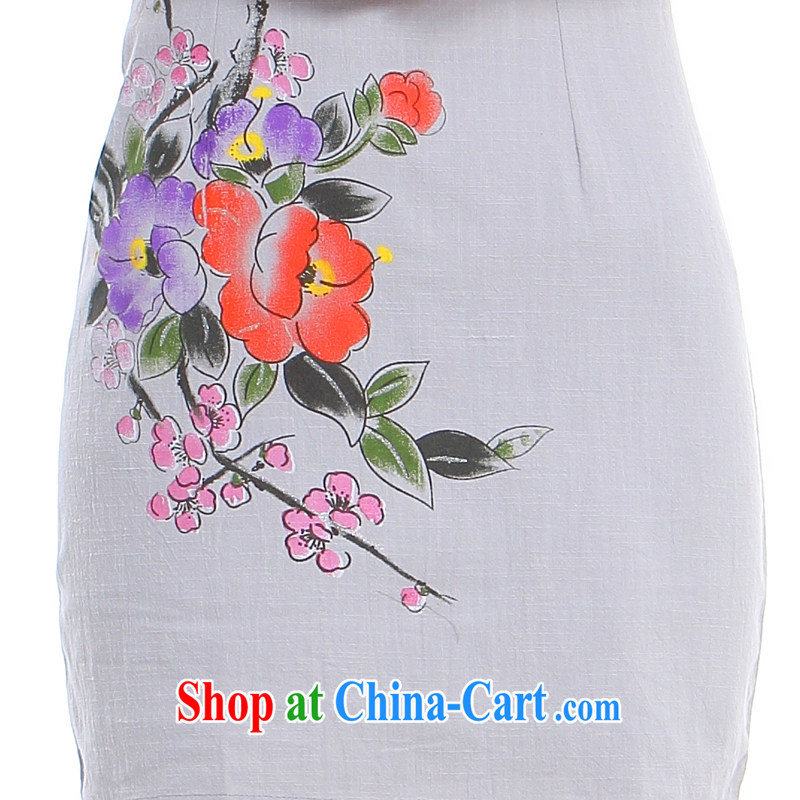 Slim li know dyeing summer 2014 summer New China wind retro elegant cotton Ma short cheongsam dress Q 62,396 - 1 glass gray XXL, slim Li (Q . LIZHI), online shopping