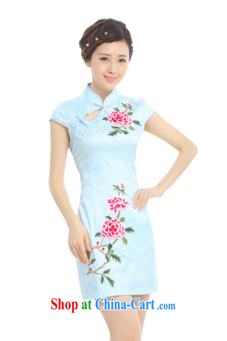 Slim li know on which take-off Summer 2015 new improved Stylish retro embroidery China wind cheongsam dress Q 1013 - 96 hazy blue M pictures, price, brand platters! Elections are good character, the national distribution, so why buy now enjoy more preferential! Health