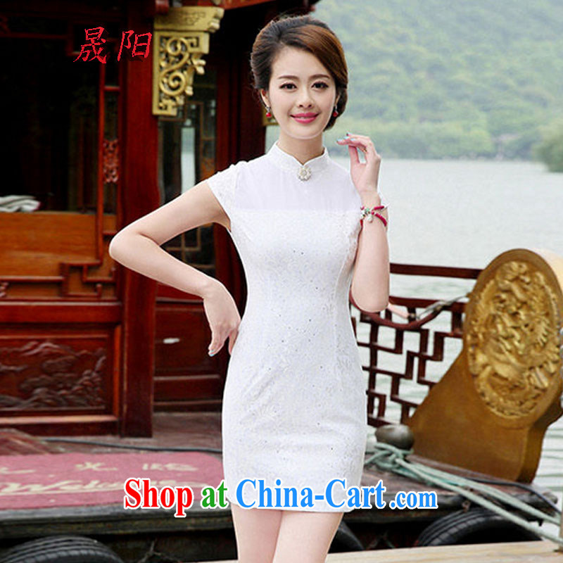 Sung Yang 2014 new summer Korean beauty, for half sleeve nail Pearl hot silver lace floral China wind cheongsam stylish suits white XXL