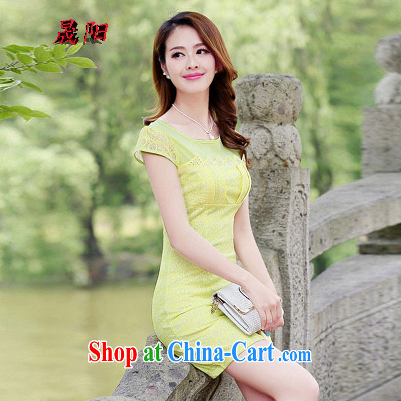 Sung Yang 2015 new summer Korean beauty with half sleeve lace hot drill China wind fashion cheongsam dress Green Green L, Sung-yang (shengyang), online shopping