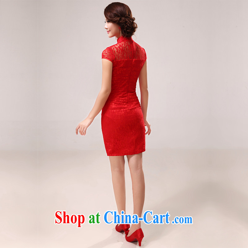 The United States and the 2015 spring and summer wedding dresses bridal toast clothing cheongsam dress short red dress Chinese Antique improved lace cheongsam Q 0006 red XXL, AIDS, and the United States (Imeinuo), online shopping