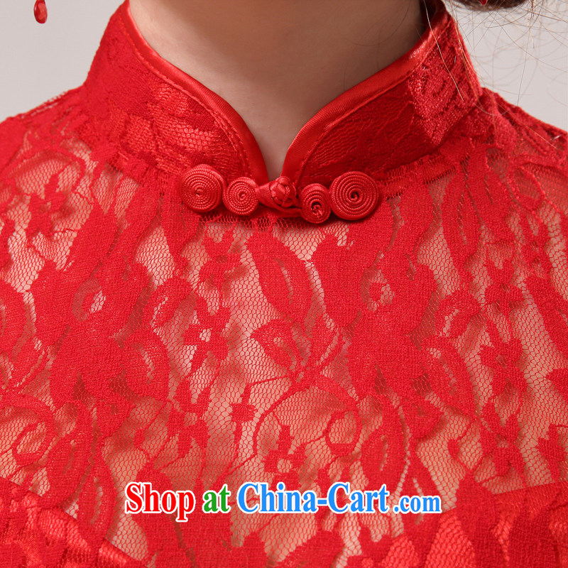 The United States and the 2015 spring and summer wedding dresses bridal toast clothing cheongsam dress short red dress Chinese Antique improved lace cheongsam Q 0006 red XXL, AIDS, and the United States (Imeinuo), online shopping