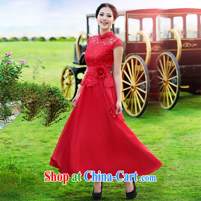 The bride's new lace cheongsam stylish wedding red toast wedding service long qipao 294 short L, the bride, shopping on the Internet