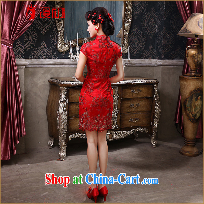 Early definition 2015 New Red wedding toast Service Improved short retro lace cheongsam Evening Dress red L, diffuse, and, shopping on the Internet