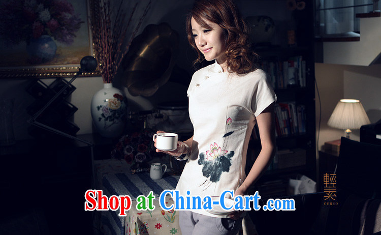 Light of summer 2014 new female cotton the cheongsam shirt Chinese Han-chinese linen arts ethnic wind dark blue L pictures, price, brand platters! Elections are good character, the national distribution, so why buy now enjoy more preferential! Health