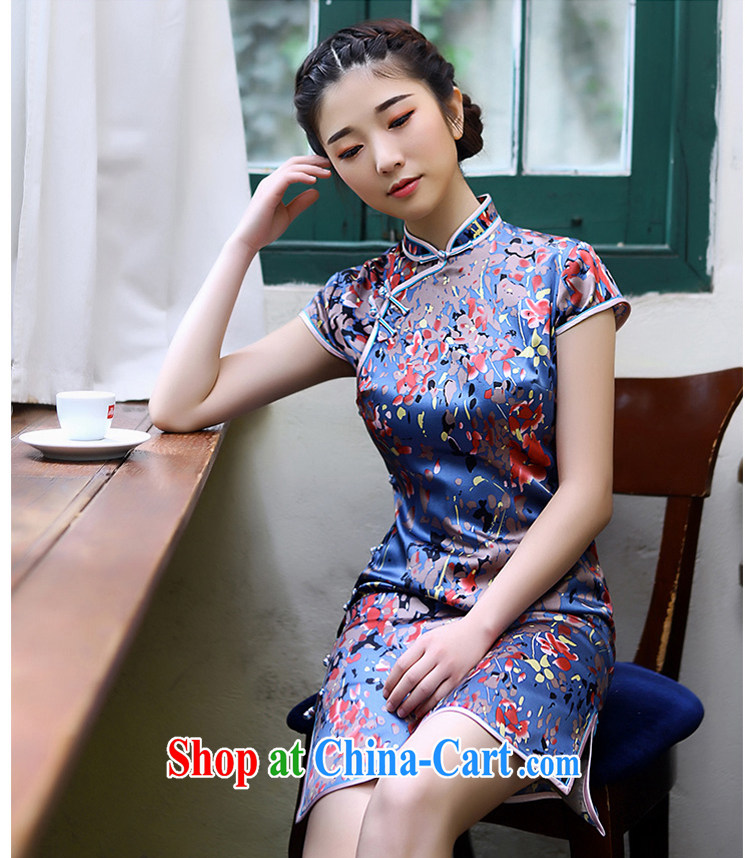 once and for all at sea without Wind Flower Silk Cheongsam upscale retro 2015 summer new cheongsam dress improved daily stylish blue 2 XL pictures, price, brand platters! Elections are good character, the national distribution, so why buy now enjoy more preferential! Health