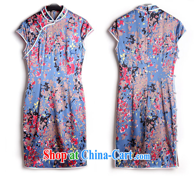 once and for all at sea without Wind Flower Silk Cheongsam upscale retro 2015 summer new cheongsam dress improved daily stylish blue 2 XL pictures, price, brand platters! Elections are good character, the national distribution, so why buy now enjoy more preferential! Health