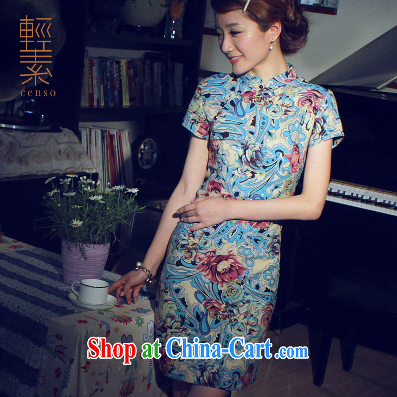 light quality retro improved stylish summer cotton Ma ethnic wind cheongsam dress female new linen short cheongsam terrace M China