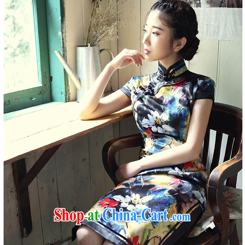 once and for all exposed fatally jealous Revlon stretch Silk Cheongsam upscale retro summer new cheongsam dress improved yellow L, fatally jealous once and for all, and shopping on the Internet