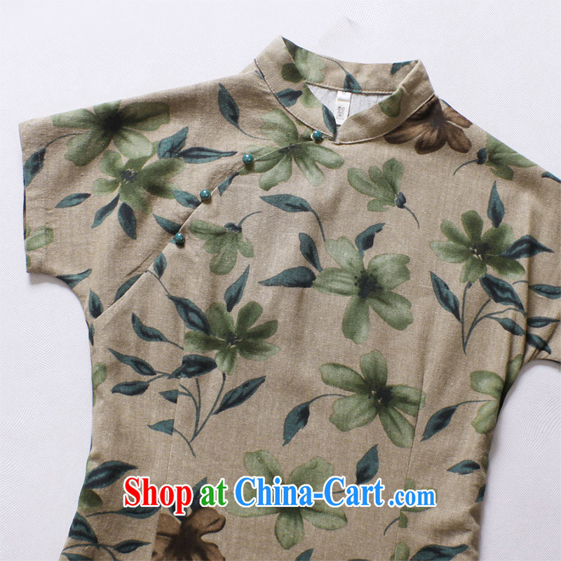 light quality cotton the female Chinese T-shirt retro improved Chinese linen Ethnic Wind female Green yarn flower cheongsam XXXL T-shirt, light quality, and shopping on the Internet