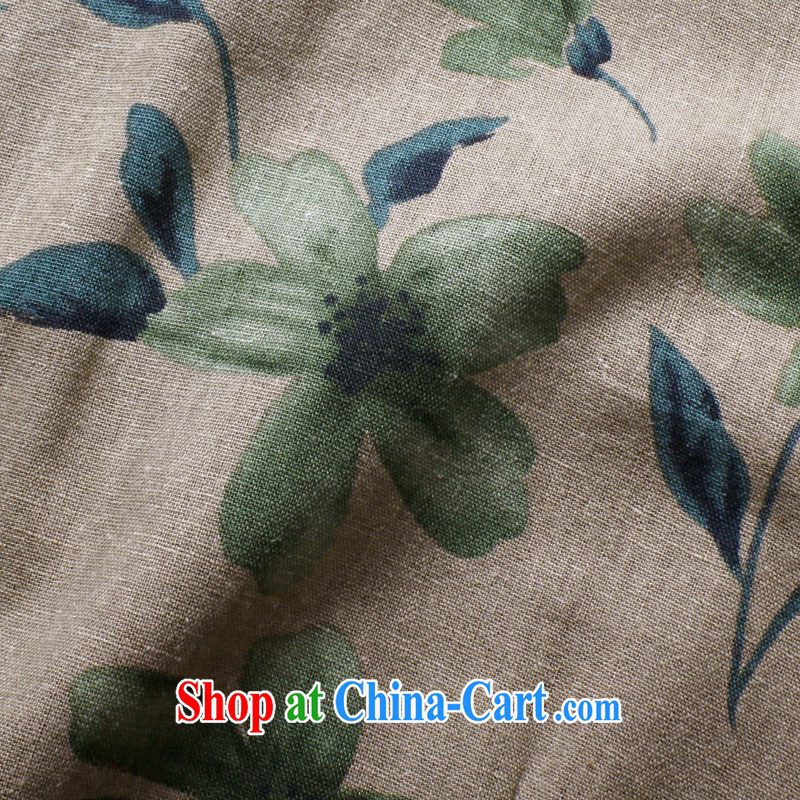 light quality cotton the female Chinese T-shirt retro improved Chinese linen Ethnic Wind female Green yarn flower cheongsam XXXL T-shirt, light quality, and shopping on the Internet