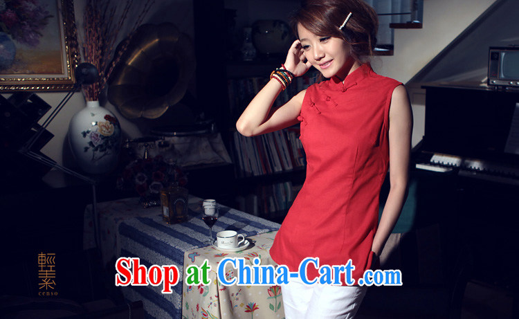 light quality cotton the female Chinese T-shirt retro improved Chinese linen Ethnic Wind-tie sleeveless dresses T-shirt white M pictures, price, brand platters! Elections are good character, the national distribution, so why buy now enjoy more preferential! Health