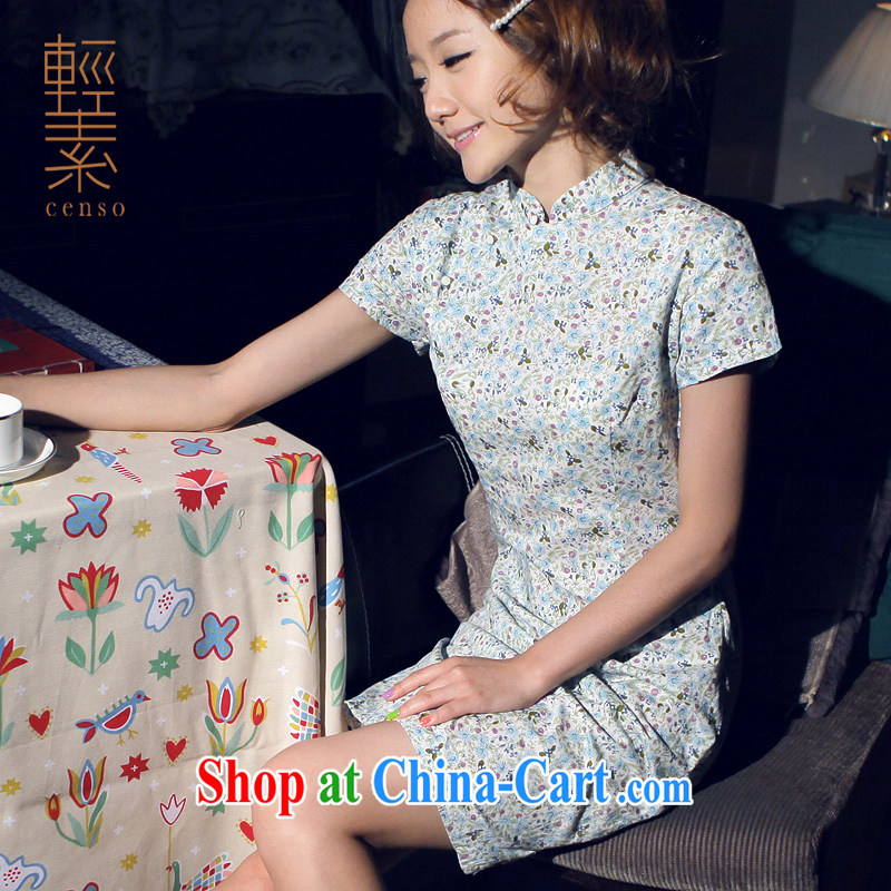 light quality 2014 new cotton robes national retro improved women cultivating cheongsam Chinese clothing qipao mint XXXL