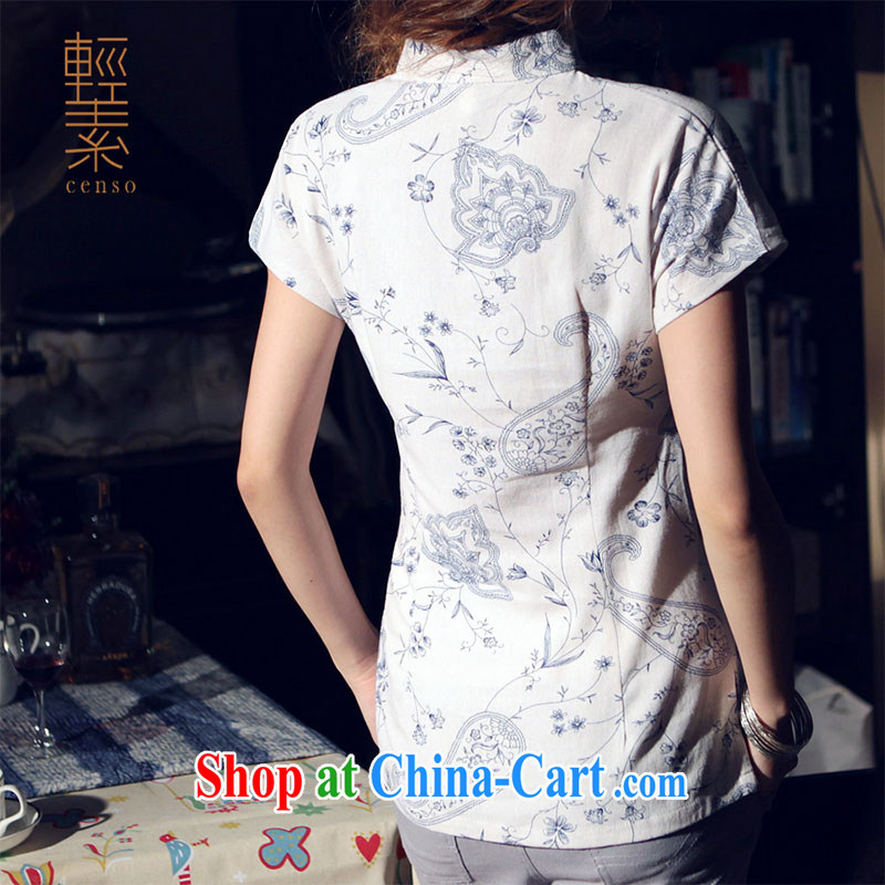 light quality cotton the national style in a new, improved antique Chinese Tang with blue lotus linen dresses Korea L T-shirt, light quality, and online shopping