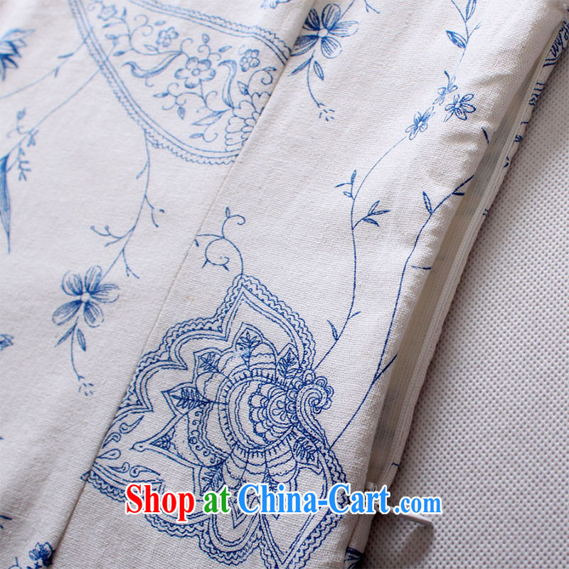 light quality cotton the national style in a new, improved antique Chinese Tang with blue lotus linen dresses Korea L T-shirt, light quality, and online shopping