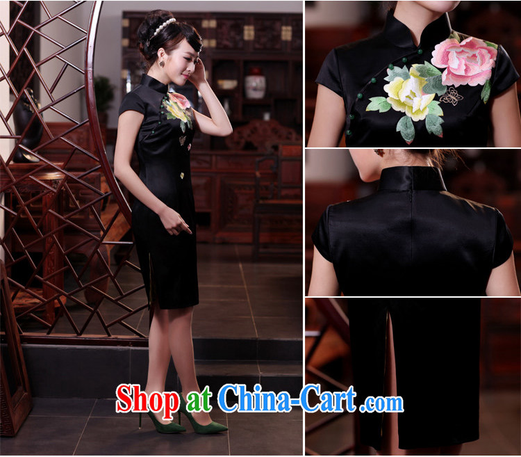 Bird lovers of drop-off time of the 2015 spring new retro short-sleeved embroidered heavy Silk Cheongsam QD 450 black XL pictures, price, brand platters! Elections are good character, the national distribution, so why buy now enjoy more preferential! Health