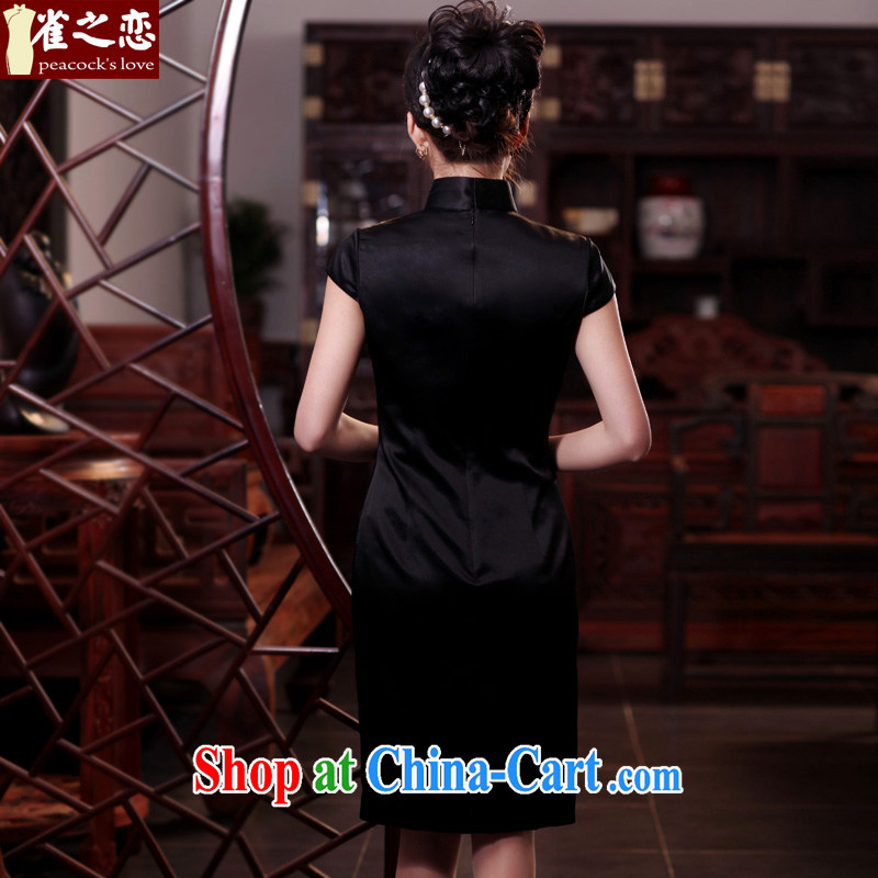 Bird lovers of drop-off time of the 2015 spring new retro short-sleeved embroidered heavy Silk Cheongsam QD 450 black XL, birds love, and shopping on the Internet