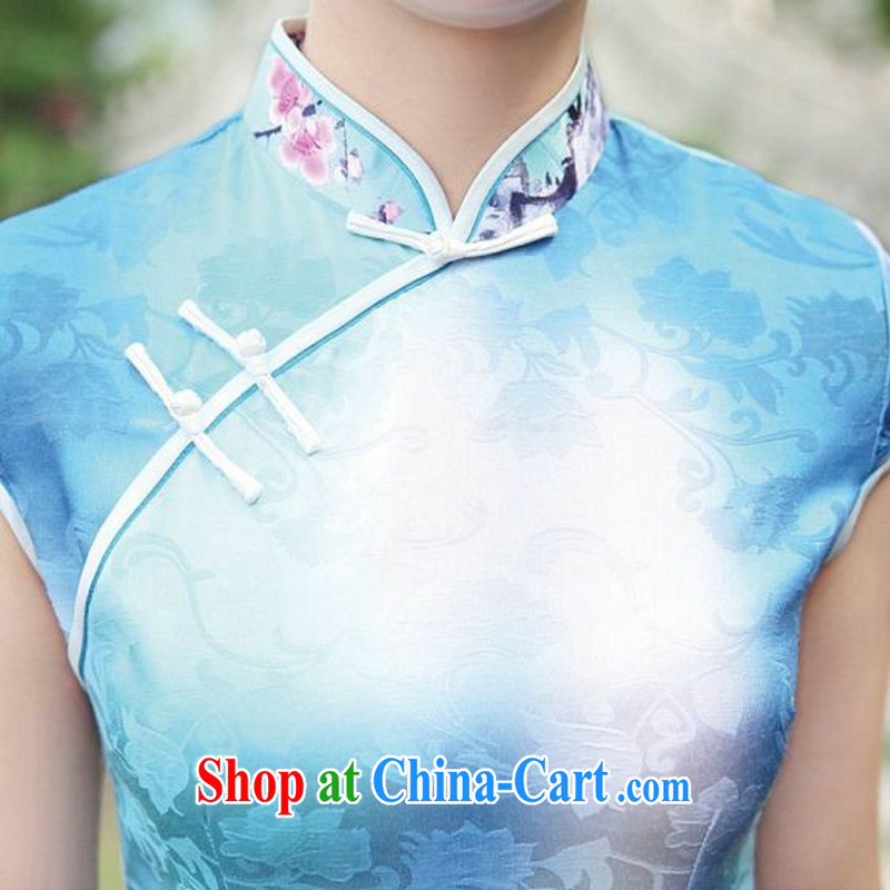 2015 summer new Chinese Ethnic Wind retro Manchu cultural dress lady, short-sleeved stamp beauty side on the truck dress qipao Phillips XL, Michael, shopping on the Internet