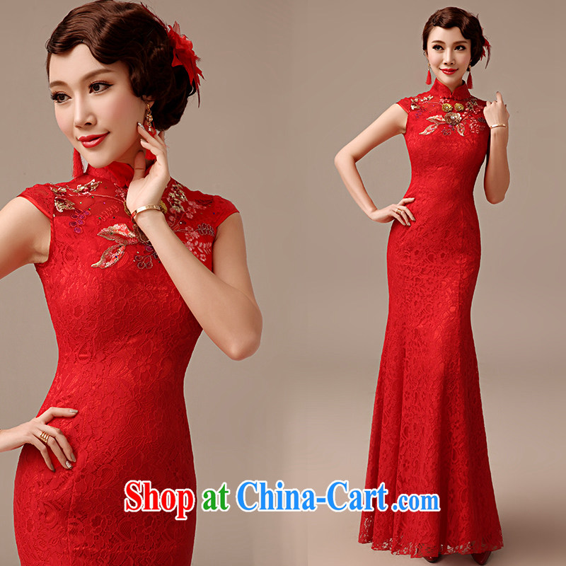2015 spring and summer new bride toast wedding dresses long, crowsfoot Sau San lace cheongsam toast serving red XXL, dirty man, online shopping