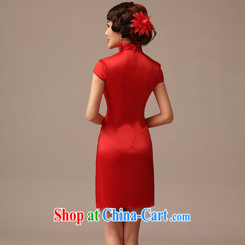 2015 new bows dresses short, red stylish improved cultivating marriages short cheongsam dress red XL, dirty man, shopping on the Internet