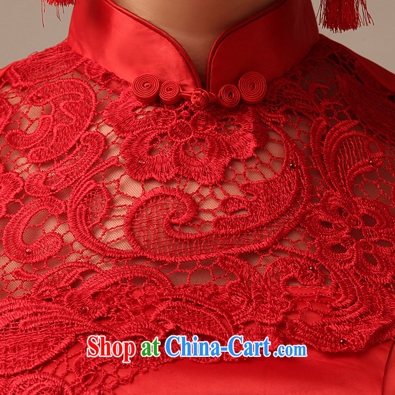 2015 new bows dresses short, red stylish improved cultivating marriages short cheongsam dress red XL, dirty man, shopping on the Internet