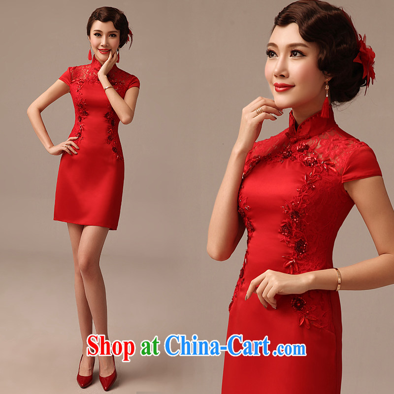 2015 spring and summer new bride's toast short dresses, red stylish improved cultivating biological empty parquet drill outfit red XL, clean to roam, and shopping on the Internet