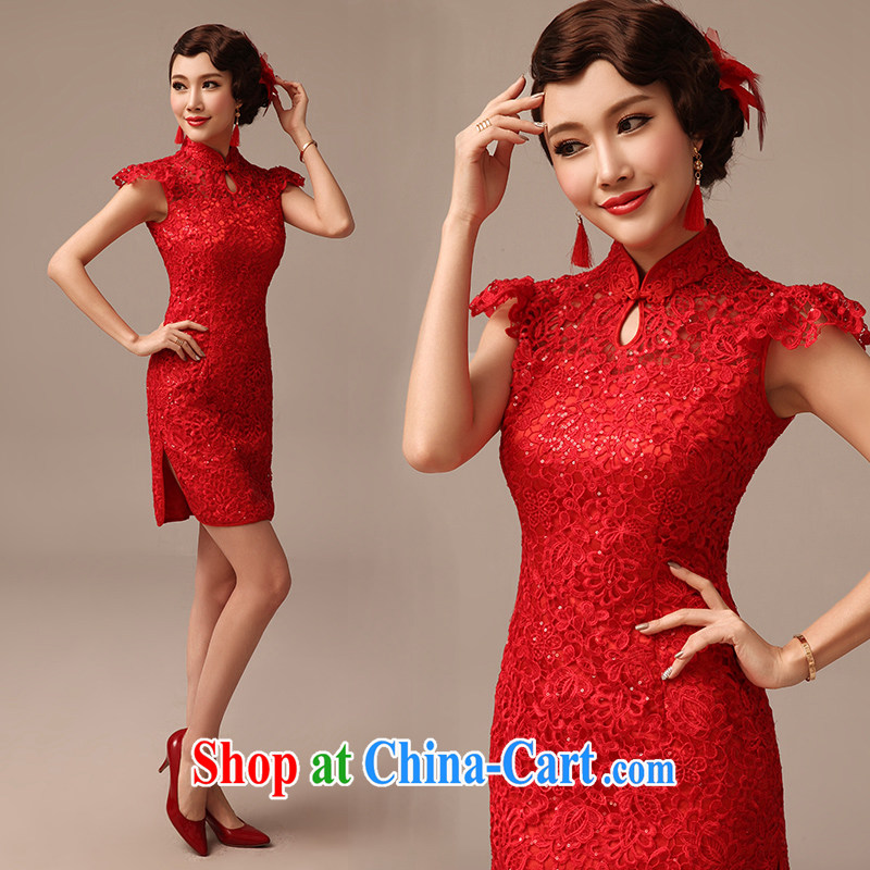 2015 new marriages, short cheongsam toast serving, lace wedding dresses summer red XL, clean animation, shopping on the Internet