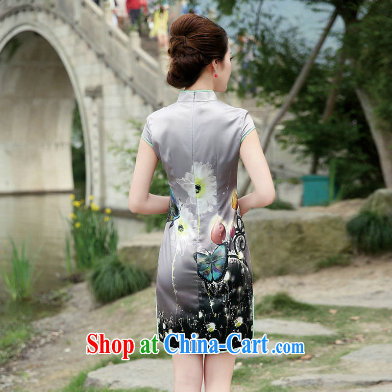 2015 summer new Chinese Ethnic Wind Manchu retro fashion, Beauty dress short-sleeve side on the truck dresses gray butterfly XL, Michael, shopping on the Internet