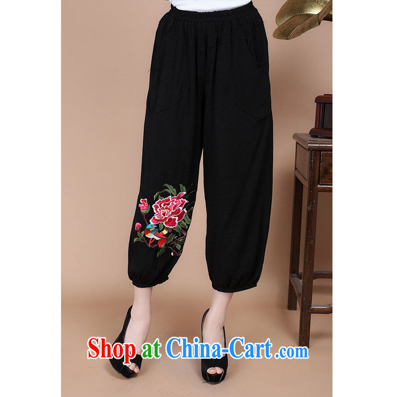 Forest narcissus summer 2014, relaxed the code MOM replace cotton Chinese Embroidery pants FGR - B 913 black XXXL