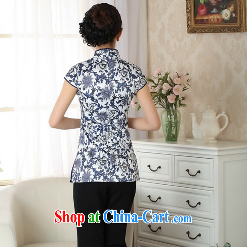 Take the 2014 new summer outfit, Ms. T-shirt Chinese Antique ethnic wind female Tang on the buckle blue and white porcelain short-sleeved white orchids 2 XL, spend figure, and shopping on the Internet