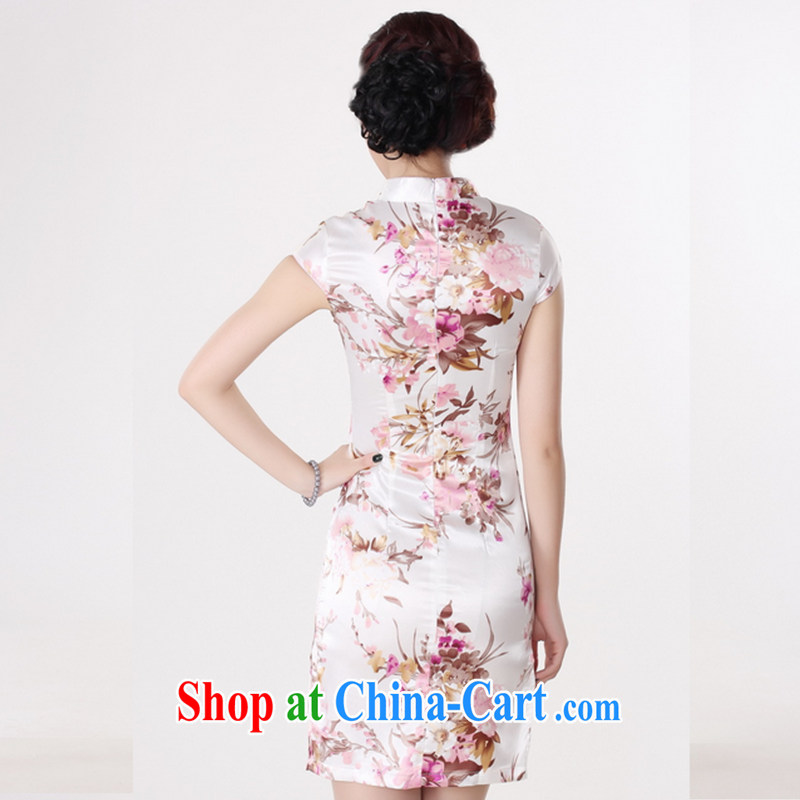 Take the 2014 summer new female cheongsam Chinese improved, for a tight silk hand-painted Chinese Antique short cheongsam white S, flowers, and, shopping on the Internet