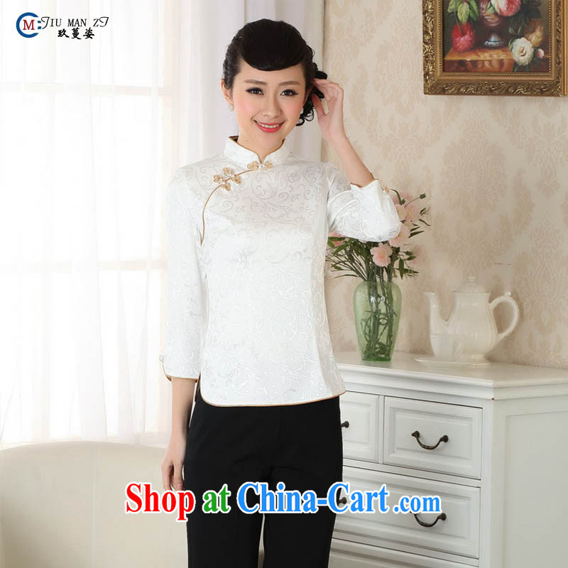 Ko Yo vines into exciting and 2015 new spring and summer with high quality cotton Ethnic Wind 7 sleeves T-shirt cheongsam exquisite Chinese T-shirt A 0051 white 170_XL