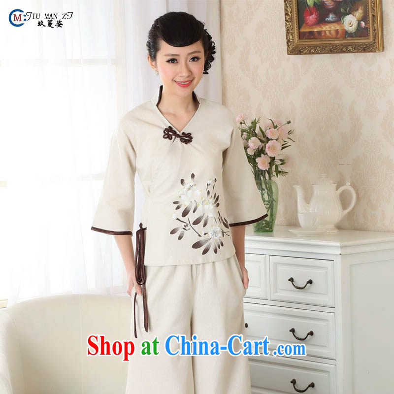 Ko Yo vines into exciting and 2015 new spring and summer Cotton High Commission National wind 5 sleeves T-shirt dresses short Tang Women's clothes A 0054 beige 160_M